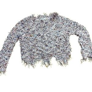 No Comment Confetti Knit Distressed Cropped Sweater
